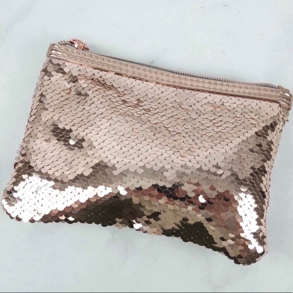 Macy’s Rose Gold Sequined Cosmetic Bag